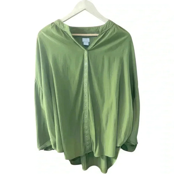 Chicos Ring-Trim Blouse Size 2 Olive Green - Picture 1 of 5